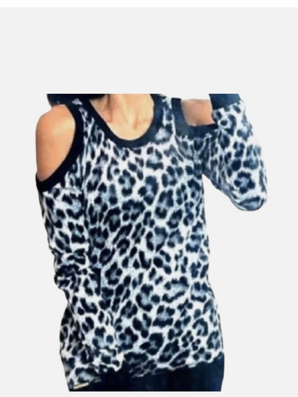 Michael Kors Black and White Leopard Cold-Shoulder Top
